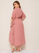 Plus Solid Surplice Neck Wrap Belted Dress