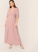 Plus Pleated Sleeve Wrap Maxi Dress