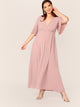 Plus Pleated Sleeve Wrap Maxi Dress