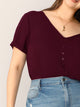 Plus V-neck Button Detail Top