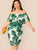 Plus Tropical Print Flounce Foldover Bardot Dress