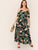  Plus Cold Shoulder Split Thigh Wrap Belted Tropical Dress