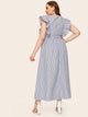 Plus Ruffle Armhole Striped Maxi Dress