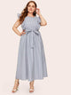 Plus Ruffle Armhole Striped Maxi Dress