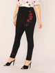 Plus High Waist Embroidery Appliques Leggings