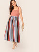 SHEIN Plus Colorful Striped Self Belted Skirt