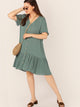 Plus Ruffle Cuff Button Front Flippy Hem Dress