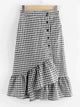 Plus Gingham Button Front Ruffle Hem Skirt