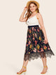 Plus Lace Panel Floral Print Pleated Skirt