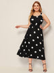 Plus Polka Dot Tie Back Flared Slip Dress