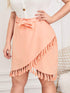 Plus Solid Fringe Tulip Hem Belted Skirt