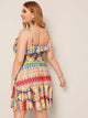 Plus Colorful Geo Print Ruffle Belted Slip Dress