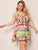 Plus Colorful Geo Print Ruffle Belted Slip Dress