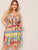 Plus Colorful Geo Print Ruffle Belted Slip Dress