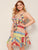 Plus Colorful Geo Print Ruffle Belted Slip Dress