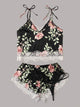 Plus Floral Satin Lingerie Set With Shorts 3pack