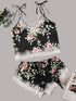 Plus Floral Satin Lingerie Set With Shorts 3pack