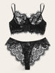 Plus Floral Lace Scallop Trim Lingerie Set