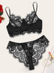 Plus Floral Lace Scallop Trim Lingerie Set