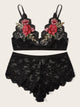 Plus Applique Floral Lace Lingerie Set