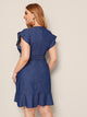 Plus Belted Ruffle Hem Surplice Denim Dress