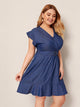 Plus Belted Ruffle Hem Surplice Denim Dress