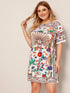 Plus Tribal Print T-shirt Dress