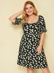 Plus Ditsy Floral Print Flounce Sleeve Dress