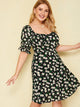 Plus Ditsy Floral Print Flounce Sleeve Dress