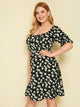 Plus Ditsy Floral Print Flounce Sleeve Dress