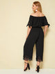 Plus Knot Cuff Contrast Lace Hem Off Shoulder Jumpsuit