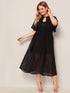 Plus Flutter Sleeve Cut-out Front Lace Trim Dress