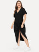 Plus Solid Twist Hem V-neck Dress