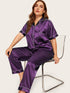 Plus Contrast Binding Satin Pajama Set