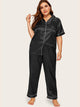 Plus Contrast Binding Satin Pajama Set