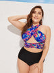 Plus Criss Cross Top With High Waist Bikini Set