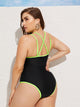 Plus Contrast Binding Criss Cross One Piece Swimwear