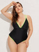 Plus Contrast Binding Criss Cross One Piece Swimwear