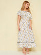 Plus Asymmetric Neck Ditsy Floral Print Maxi Dress