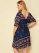  Plus Double V Neck Zip Back Floral Print Dress