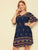  Plus Double V Neck Zip Back Floral Print Dress