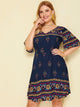  Plus Double V Neck Zip Back Floral Print Dress