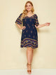  Plus Double V Neck Zip Back Floral Print Dress