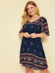  Plus Double V Neck Zip Back Floral Print Dress