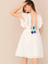  Plus Tassel Tied Open Back Schiffy Dress