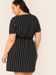  Plus Self Belted Striped Dress