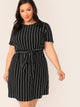  Plus Self Belted Striped Dress