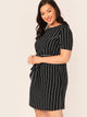  Plus Self Belted Striped Dress