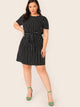  Plus Self Belted Striped Dress