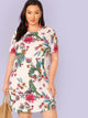 Plus Scallop Cuff Floral Print Tunic Dress